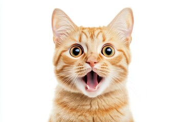 Obraz premium Close-Up Portrait of a Funny Ginger Cat with Surprised Expression on White Background