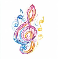 Obraz premium Colorful Cartoon Music Notes - Playful and Cheery Musical Symbols for Kids Entertainment on White Background