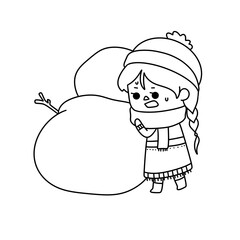 A girl is carrying a large snow ball