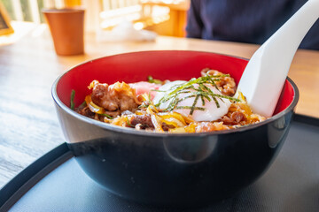 BUTA-DON (Pork, boil egg and rice) Japanese food