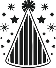 Obraz premium Festive Party Hat Vector Illustration with Striped Design and Stars