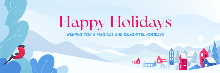 Happy Holidays horizontal banner winter