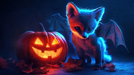 Halloween Fox and Jack-o'-Lantern