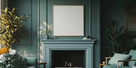Modern Living Room with Blue Fireplace