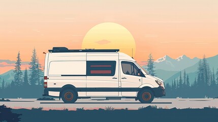 Van life communities sharing tips and resources for living on the road in custom-built vans. Illustrations