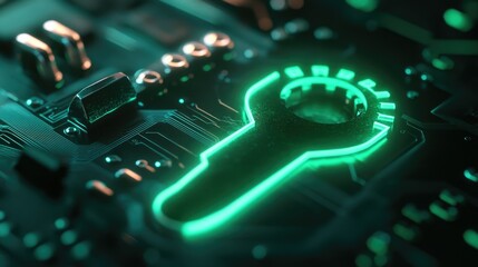 Fototapeta premium Futuristic Key Symbol on Circuit Board Background