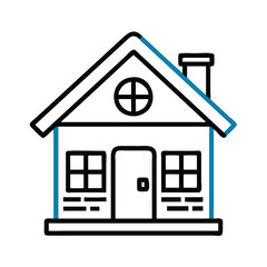 Simple House Outline Icon in Black, Minimalist black outline of a house icon featuring a roof, door, window, and chimney, ideal for real estate and home design concepts.