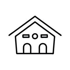 Simple House Outline Icon in Black, Minimalist black outline of a house icon featuring a roof, door, window, and chimney, ideal for real estate and home design concepts.