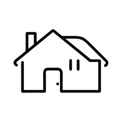 Simple House Outline Icon in Black, Minimalist black outline of a house icon featuring a roof, door, window, and chimney, ideal for real estate and home design concepts.