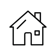 Simple House Outline Icon in Black, Minimalist black outline of a house icon featuring a roof, door, window, and chimney, ideal for real estate and home design concepts.