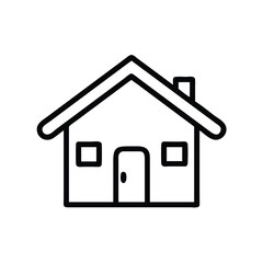Simple House Outline Icon in Black, Minimalist black outline of a house icon featuring a roof, door, window, and chimney, ideal for real estate and home design concepts.