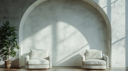 Serene Living Room with Arched Wall and Natural Light