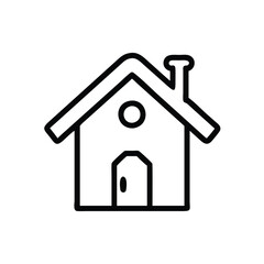Simple House Outline Icon in Black, Minimalist black outline of a house icon featuring a roof, door, window, and chimney, ideal for real estate and home design concepts.