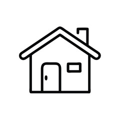 Simple House Outline Icon in Black, Minimalist black outline of a house icon featuring a roof, door, window, and chimney, ideal for real estate and home design concepts.
