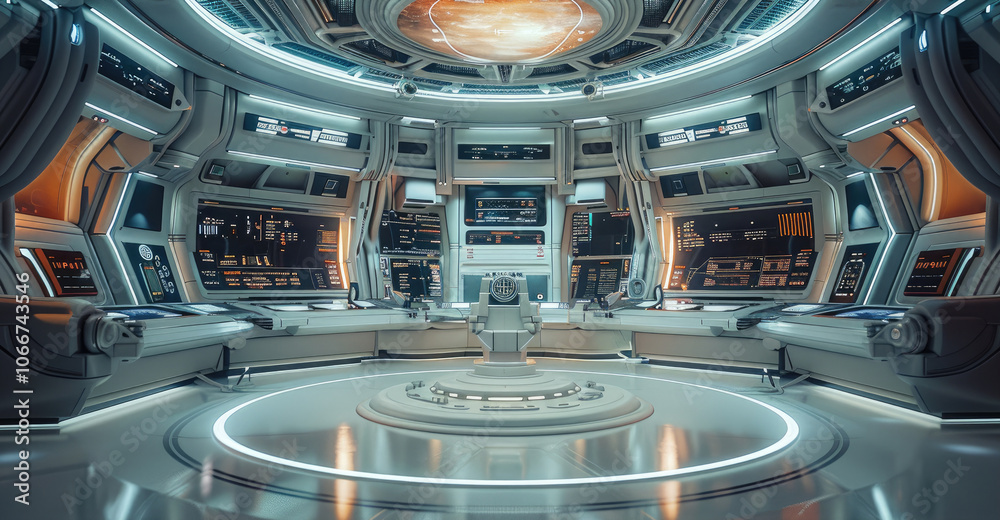 Aufkleber A futuristic spaceship control room with live threat detection, encryption, and compliance check systems working together to protect an organization data.