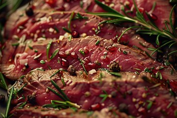 Freshly cooked meat served with herbs, perfect for food photography or meal inspiration