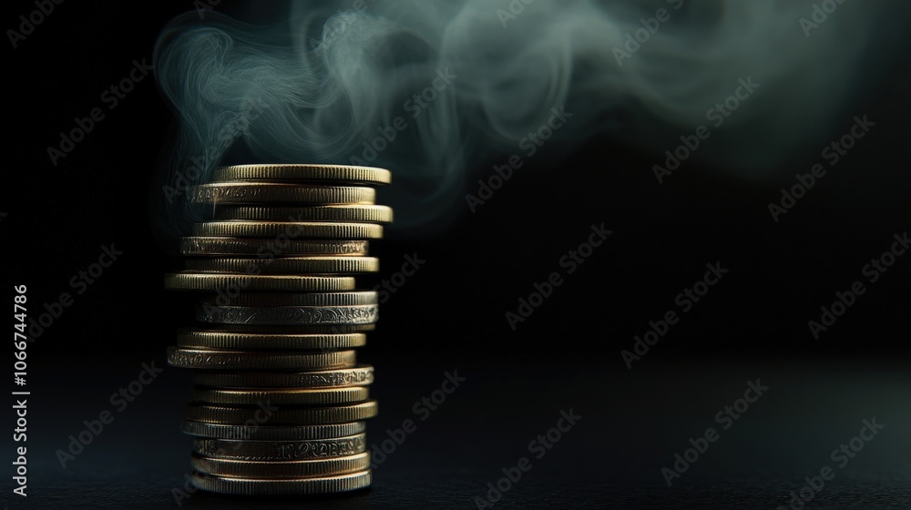 Poster stacked coins release mysterious smoke patterns