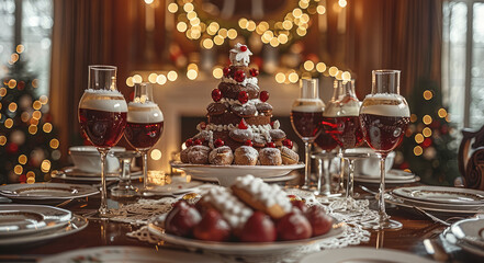 Naklejka premium Gingerbread house above table in dining room.