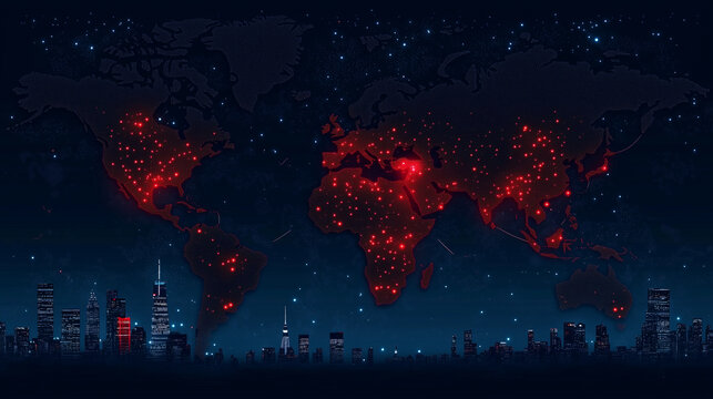Global Network Connections Illuminated Over Night Cityscape