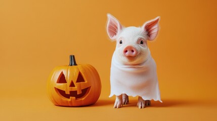 Piglet Dressed as a Ghost for Halloween
