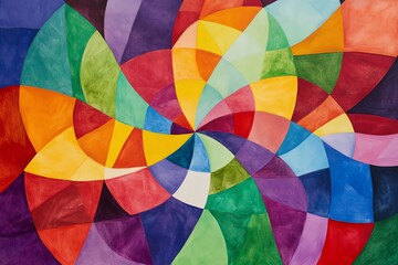Obraz premium Peinture géométrique abstraite avec motifs circulaires en couleurs arc-en-ciel.