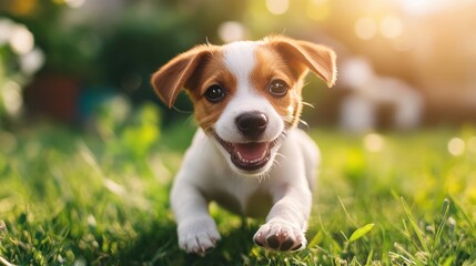 A Happy Puppy in a Green Grassy Field