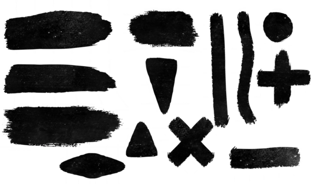 set of markers with texture, lines, shapes, abstract, black transparent