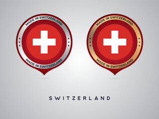 Made in Switzerland. labels, stickers, pointer, badge and symbol of Switzerland flag icon. Collection vector illustration
