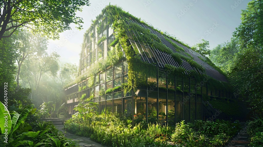 Aufkleber Innovative green architecture transforming urban spaces with net zero greenhouse technologies for a sustainable future