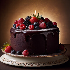 Dessert - Schokoladenkuchen mit Beeren