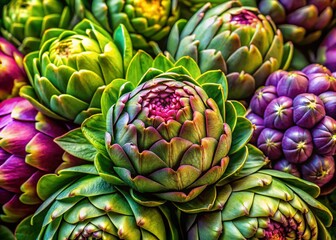 Fototapeta premium Vibrant Artichokes with Lush Green Leaves for Culinary Inspiration and Food Photography