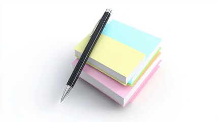 Set of colorful sticky notes with pen isolated on white 3D illustration, isolated on white background