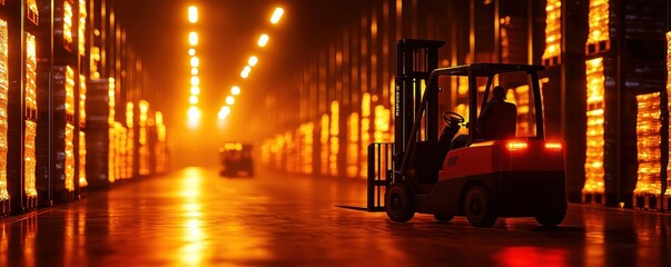 Efficient forklift management for streamlined inventory logistics in a strategically organized warehouse