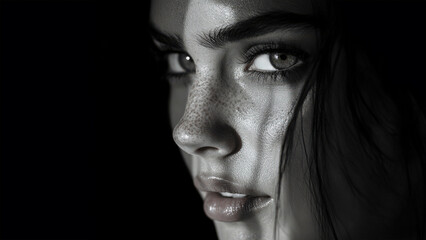 Fototapeta premium Beautiful woman face. Black and white photo