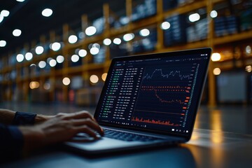 Supervisor analyzes warehouse stock levels to optimize inventory management and logistics efficiency