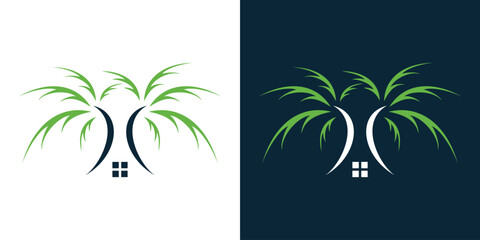 Home and palm resort logo vector illustration