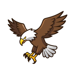 Bald Eagle with Spread Wings Illustration, Illustration of a bald eagle in mid-flight with wings spread and talons extended, symbolizing power, freedom, and American patriotism.