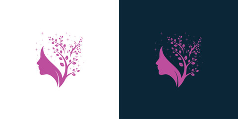  Beauty nature logo with combination of beautiful woman tree .