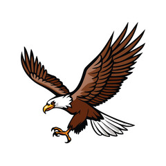 Bald Eagle with Spread Wings Illustration, Illustration of a bald eagle in mid-flight with wings spread and talons extended, symbolizing power, freedom, and American patriotism.