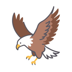 Bald Eagle with Spread Wings Illustration, Illustration of a bald eagle in mid-flight with wings spread and talons extended, symbolizing power, freedom, and American patriotism.