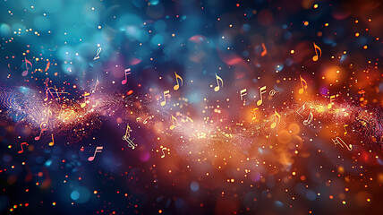 Obraz premium background music, notes and melody on the cosmic background of the galaxy and stars