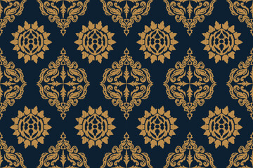 Ikat floral seamless pattern on background,damask seamless pattern,vector illustration,Ikat ethnic oriental embroidery,Aztec style,baroque.design for texture,fab,clothing,decoration,fashion.