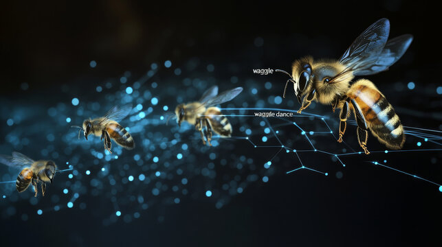 Honeybees perform a "waggle dance" to communicate the location of food sources to other bees. 