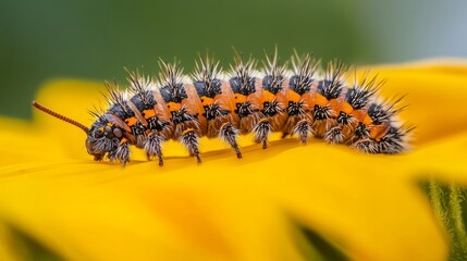 Fototapeta premium Colorful Caterpillar on Vibrant Flower Petal