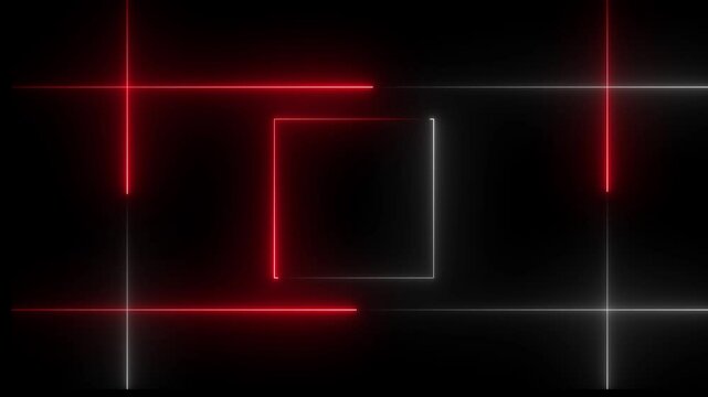 NEON Lights motion red white color loops square  motion draws and beautiful lights background linear lamp Beautiful abstract square light line moving fast Colors.