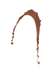 Splash of chocolate milkshake in air on white background