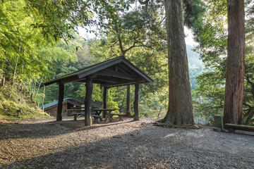 pavilion in the Kurokawa onsen village, stair in the nature, Kurokawa, Kumamoto, Kyushu, Japan