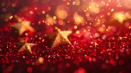Red Christmas Background with Gold Stars, Generative AI