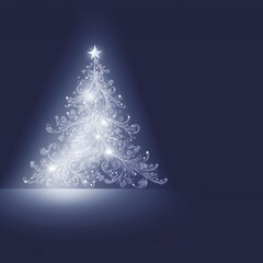 Elegant illuminated Christmas tree design with swirls and star on top against a dark background during winter season