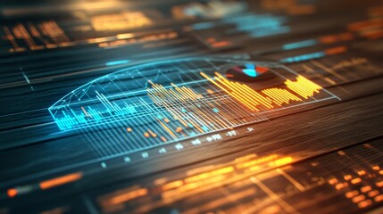 Modern Data Visualization on Wooden Surface